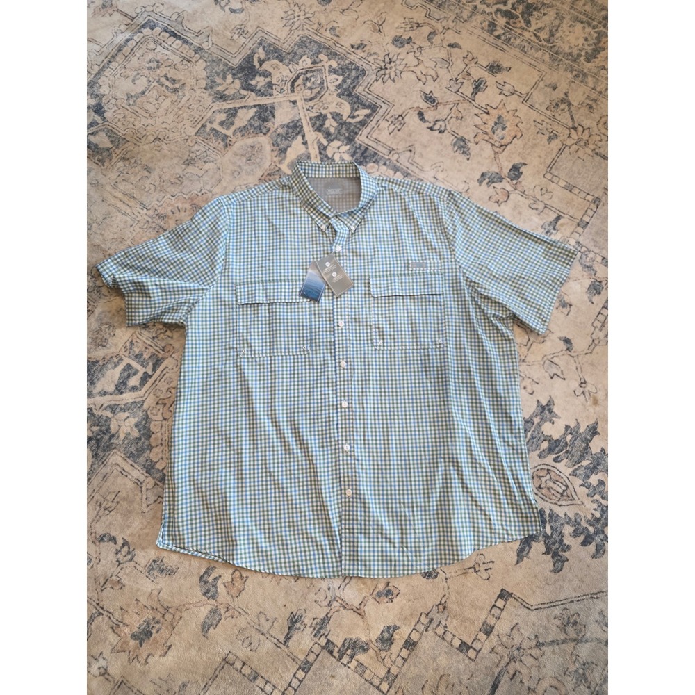 NWT Ocean + Coast Men's 3XLT Blue Green Plaid Collared Button Down Polo Shirt